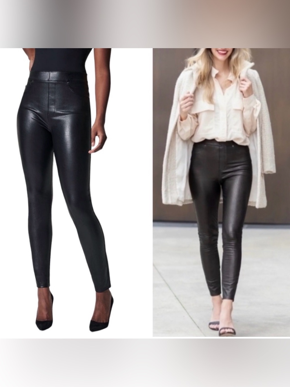 Spanx Black Leather Like Skinny Pants Size Medium